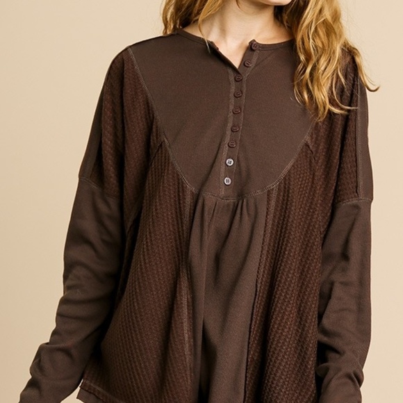 Umgee Brown Waffle Knit Tunic Top
